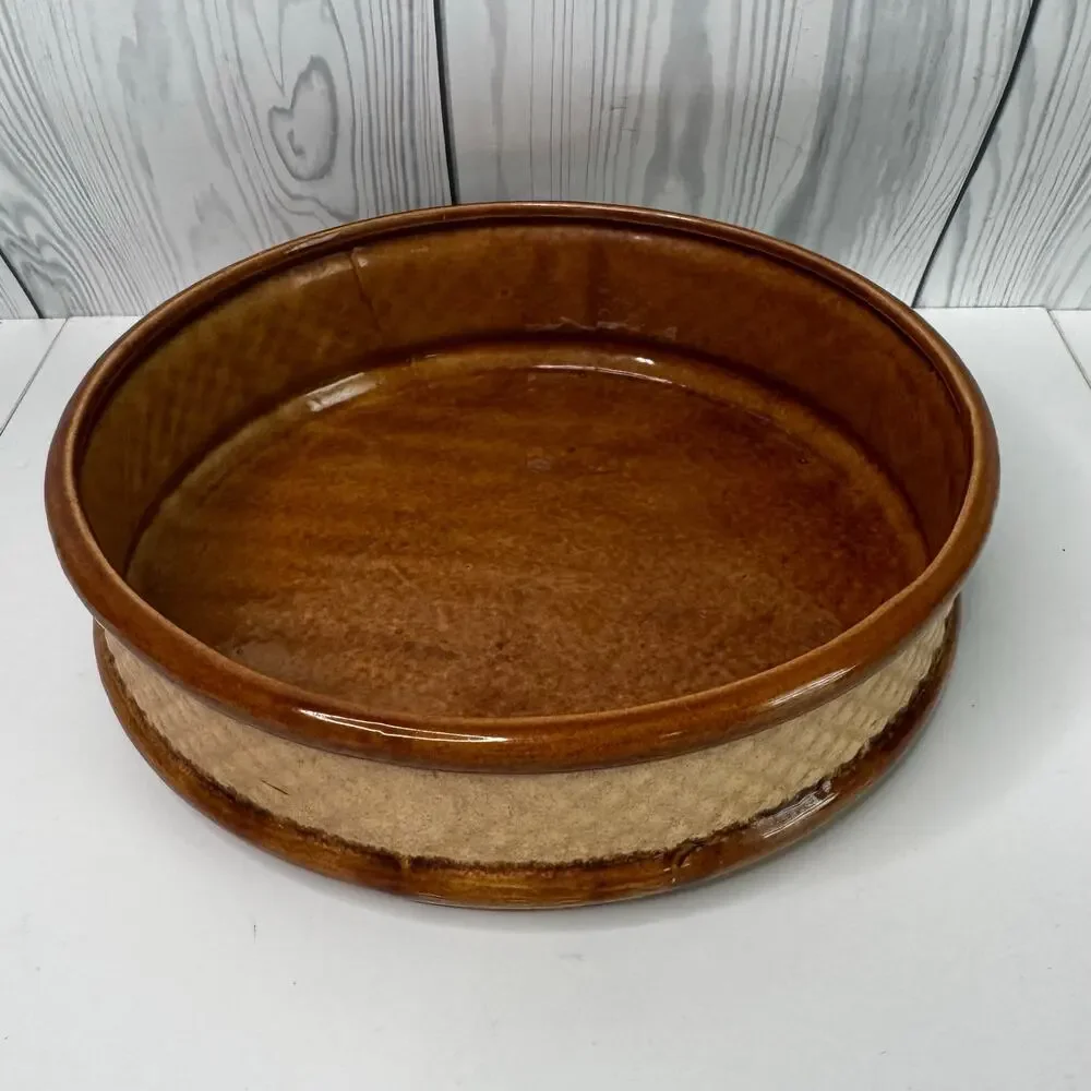 Vintage Haeger Pottery Brown Flat Round Dish Bowl #863 Textured USA 9 3/4